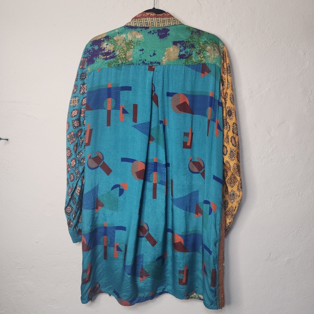 John Mark Abstract Patchwork Viscose Button Front… - image 2